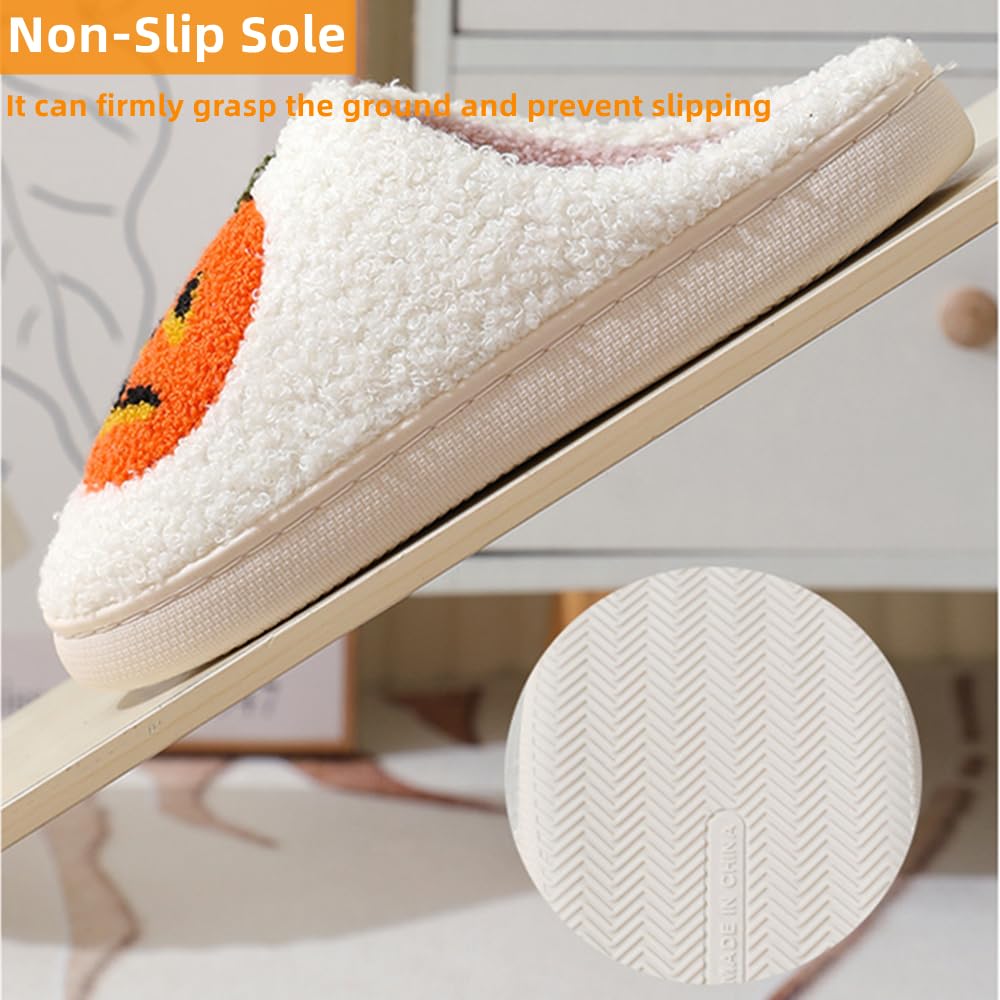 V OPXIN Halloween Slippers for Women Men Pumpkin Spooky Ghost Slippers Cozy Plush Warm Slip-on House Slippers Shoes for Indoor Outdoor Halloween Gifts