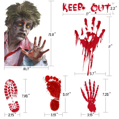 Halloween Party Decorations Zombie Vampire Halloween Party Decor Bloody Hand Footprints Window Wall Decals Zombie Vampire Party Supplies Decorations for Kids Party Floor Sticker Clings