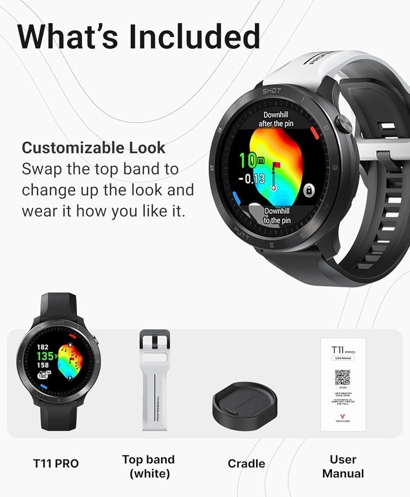 Voice Caddie T11 PRO GPS Golf Watch AMOLED Display, Green Undulation No Monthly Subscription 40k+ Preinstalled Courses w/Shot Tracking, Practice Tempo Mode, Putt View 1.3" OLED Touchscreen Plus V-A.I