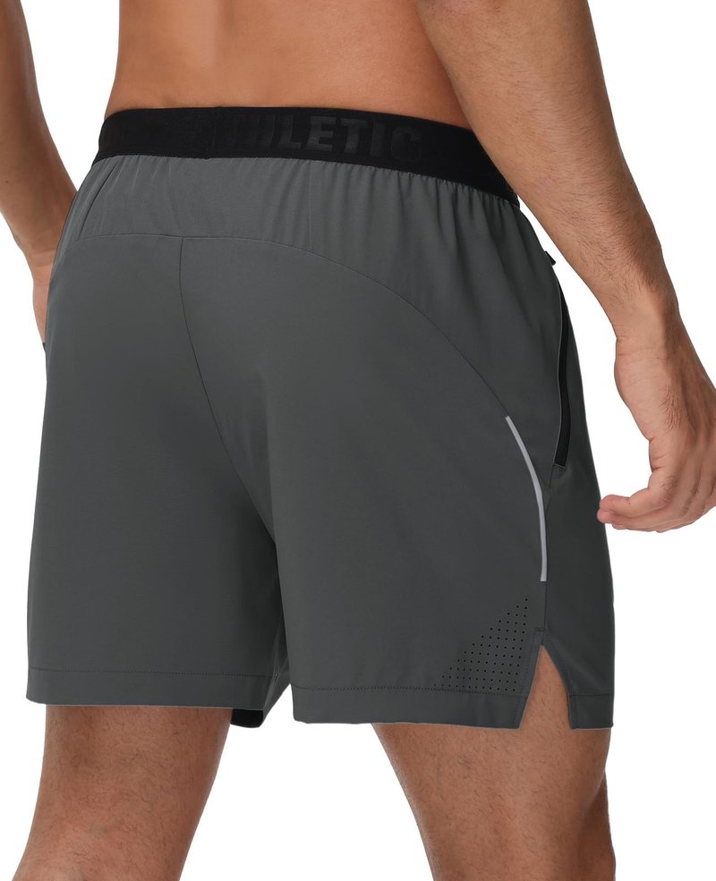 GymBrave Men's 5 inch Athletic Running Shorts with Zipper Pockets Lightweight Quick Dry Workout Gym Shorts for Men Grey S