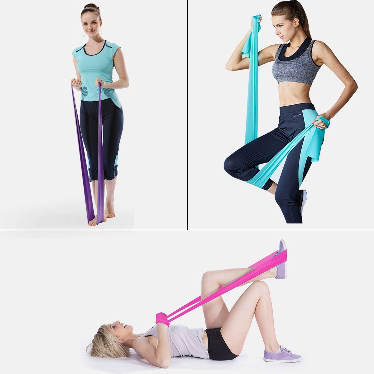 Therapy Flat Resistance Bands Set, Latex Free Flat Exercise Stretch Bands for Stretching, Flexibility, Pilates, Yoga, Ballet, Gymnastics and Rehabilitation Pin, Purple, Blue (3 Packs, 4.9FT Long)