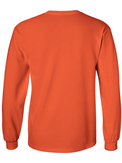 Adult Jack-O-Lantern Halloween Pumpkin Face Long Sleeve T-Shirt in Orange - Large