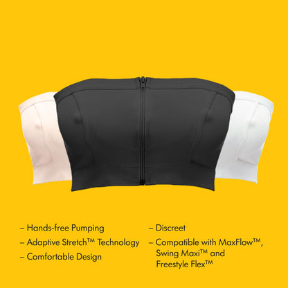 Medela Hands Free Pumping Bustier, Easy Expressing Pumping Bra with Adaptive Stretch and Easy Milk Flow White