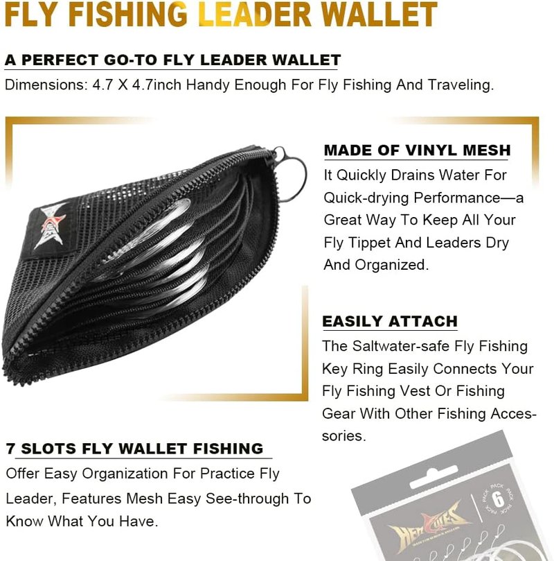 HERCULES Pre-Tied Loop Fly Fishing Leaders - 6 Pack with Tapered Wallet for Easy Storage
