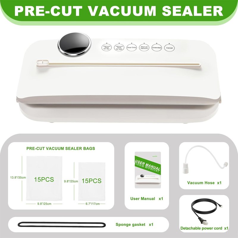 Food Vacuum Sealer Machine - High Suction 85Kpa | One-Touch Dry & Wet Mode, Compact Design for Kitchen Storage & Meal Prep