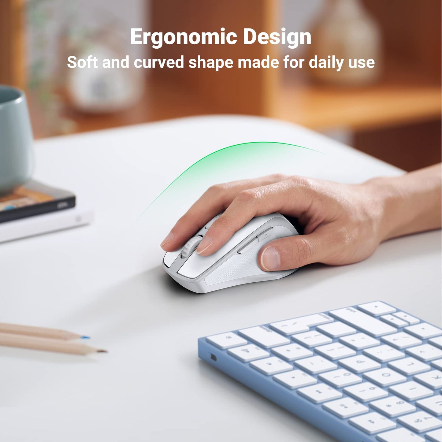 UGREEN Wireless Ergonomic Bluetooth 5.0 Mouse for Laptop, 2.4G Cordless Mouse with USB Receiver, 1000/1600/2000/4000 DPI, 5 Buttons Silent Mice for MacBook, PC, Desktop, Chromebook, Black