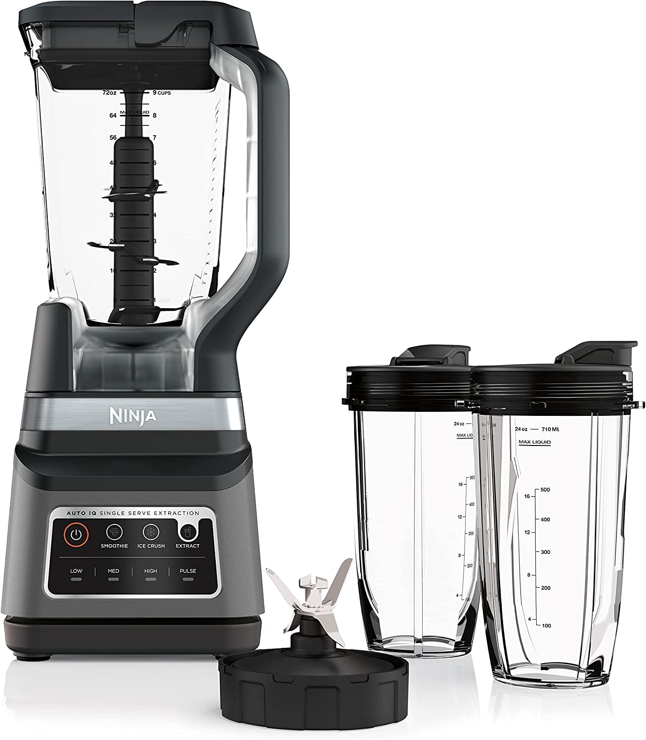 Ninja BL660 Professional Compact Smoothie & Food Processing Blender, 1100-Watts, 3 Functions -for Frozen Drinks, Smoothies, Sauces, & More, 72-oz.* Pitcher, (2) 16-oz. To-Go Cups & Spout Lids, Gray
