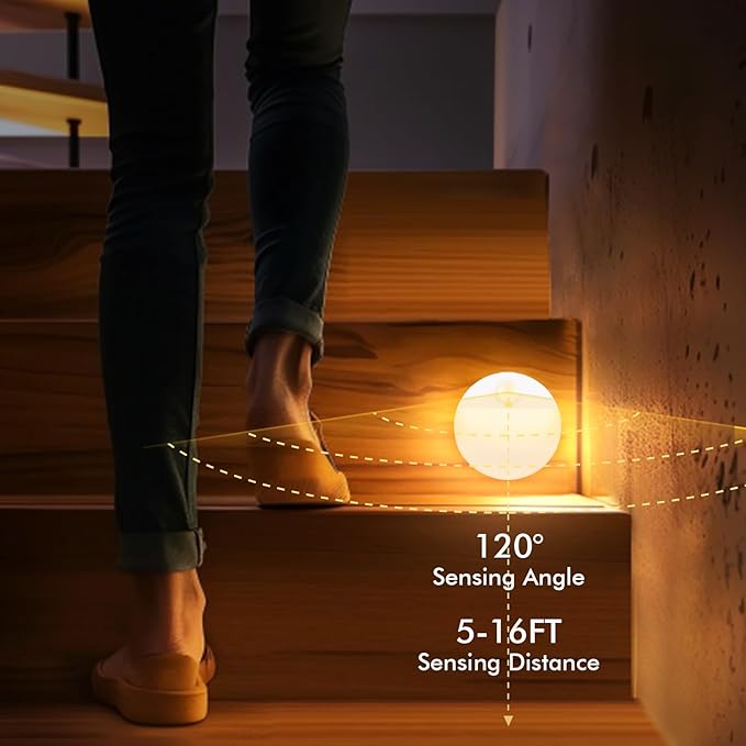 12 Pack Motion Sensor Stair Light for Indoor, Battery Operated Night Lights, Led Stick On Puck Lighting Closet Lamp, Motion Activated Lamps for Step, Cabinet, Hallway, Bathroom