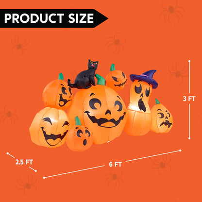 Joiedomi 6 FT Long Halloween Inflatable Outdoor Decorations, Pumpkin Blow Up Yard Decorations, 7 Pcs Inflatable Pumpkin for Outside with Witch's Cat with Build-in LEDs for Halloween Decor