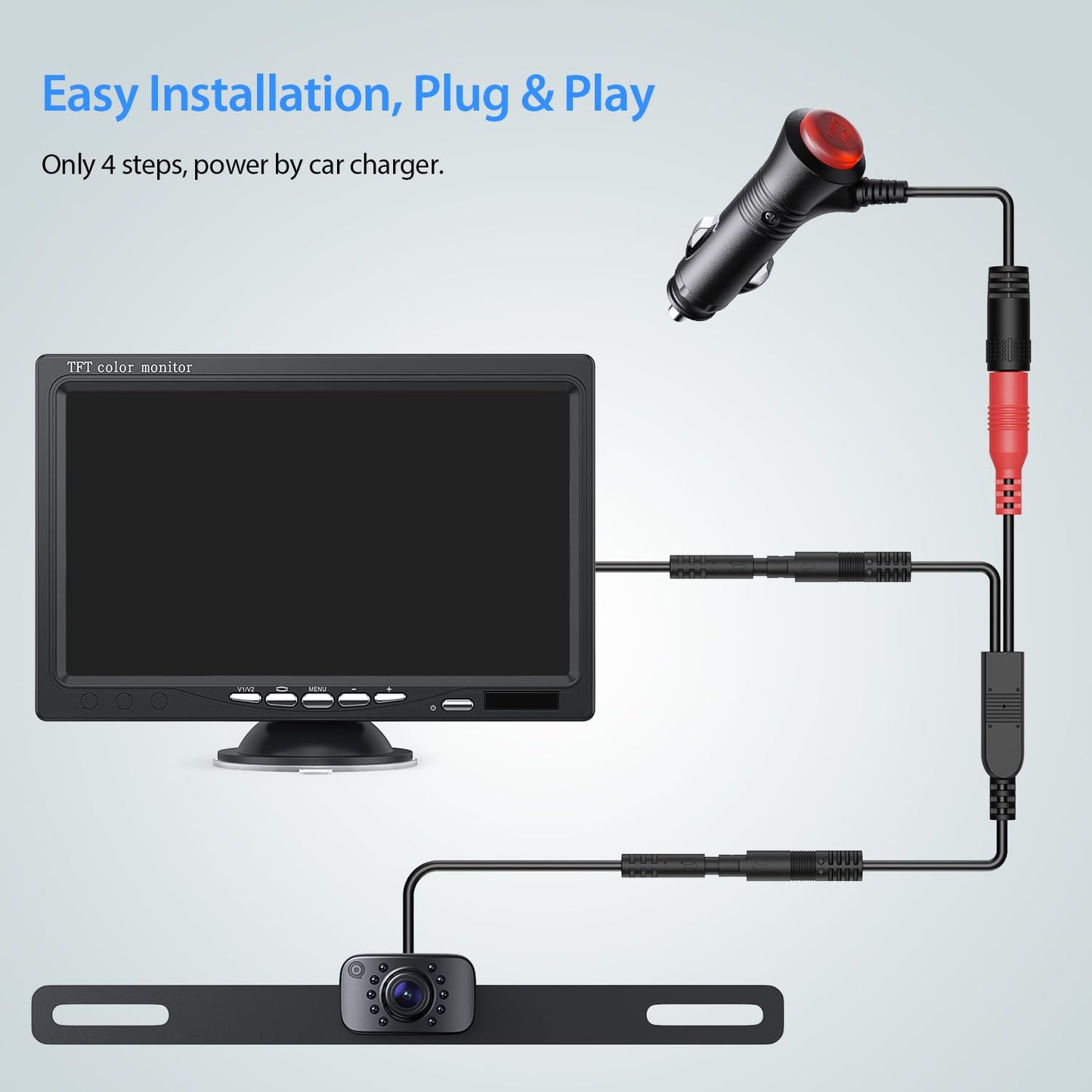 eRapta Backup Camera for Truck 7''HD 2K Front/Rear View Monitor kit IP69 Waterproof Night Vision DIY Grid Lines for Car RVs Trucks Tractors Bus Semi-Trailers Pickup AY7