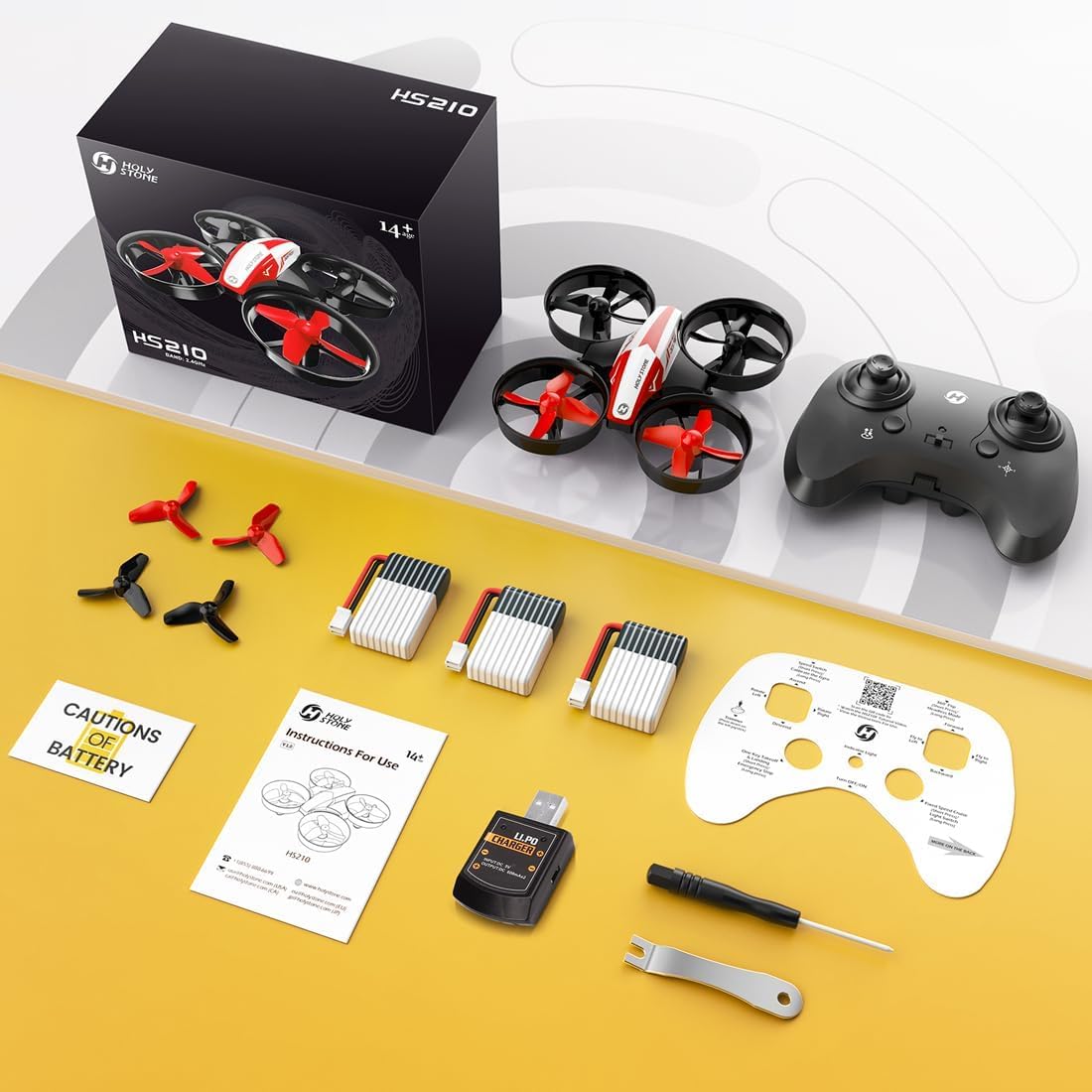 Holy Stone HS210 Kids Mini Drone for Beginners Adults, Indoor Outdoor RC Toy Quadcopter Plane for Boys Girls with Auto Hover, 3D Flip, 3 Batteries & Headless Mode, Great Toddler Gift, Red