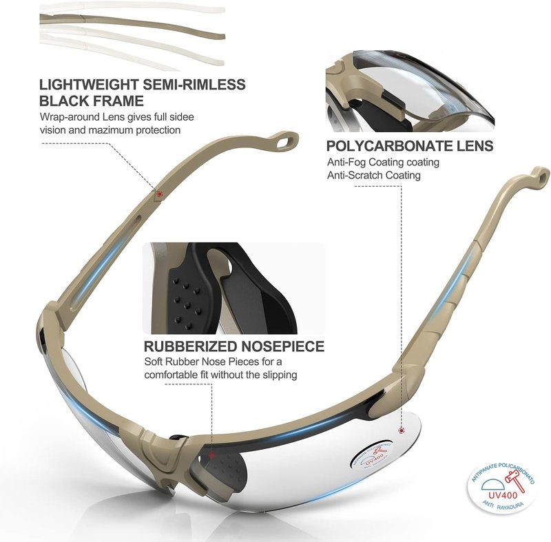 Shooting Glasses - Anti-Fog Safety Glasses for Adults | Includes Case