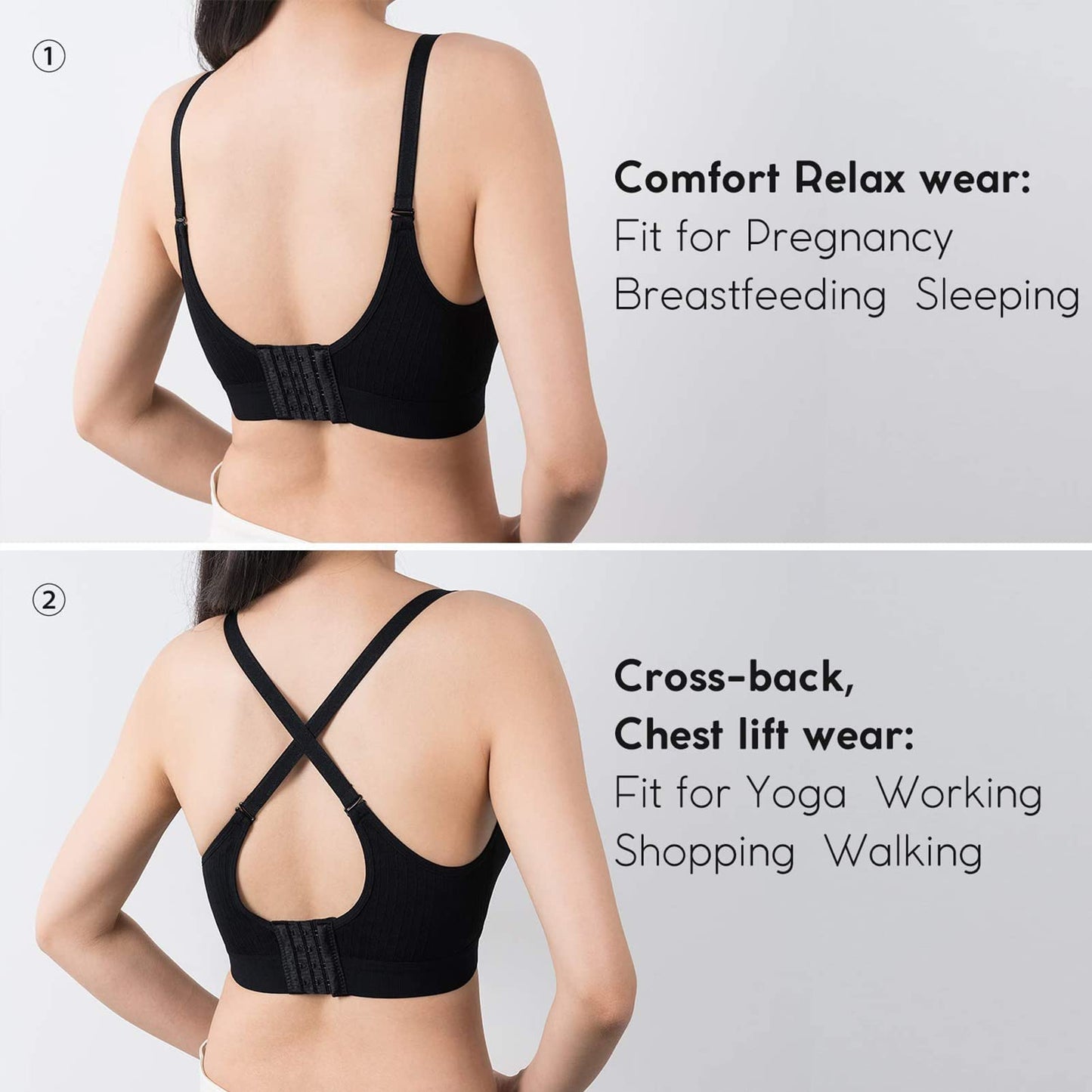 Vinfact Nursing Bra 3 Pack Seamless V Neck Maternity Bra Women Pregnancy Breastfeeding Bra（A-Black,Nude,Grey，M）