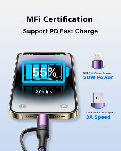 4 in 1 Charging Cable, USB C Lightning Adapter USB C to USB C 60W PD [Fast Charging & Data Sync] 4 in 1 Multi Charger for iPhone 16 15 14 13 12,MacBook Pro 2023 iPad mini 6/Pro,Samsung Galaxy S22 S21