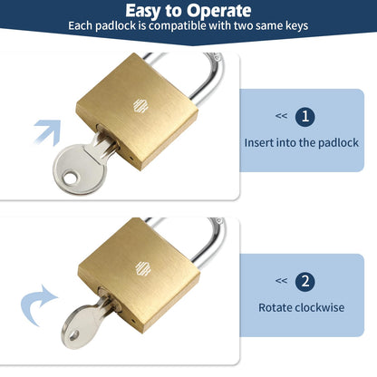 HOX 6-Pack Keyed Padlock, Waterproof and Rustproof, Solid Brass Lock with 1-1/4" Wide Body, Padlock with Keys for Storage Unit, Sheds, Garages and Fence