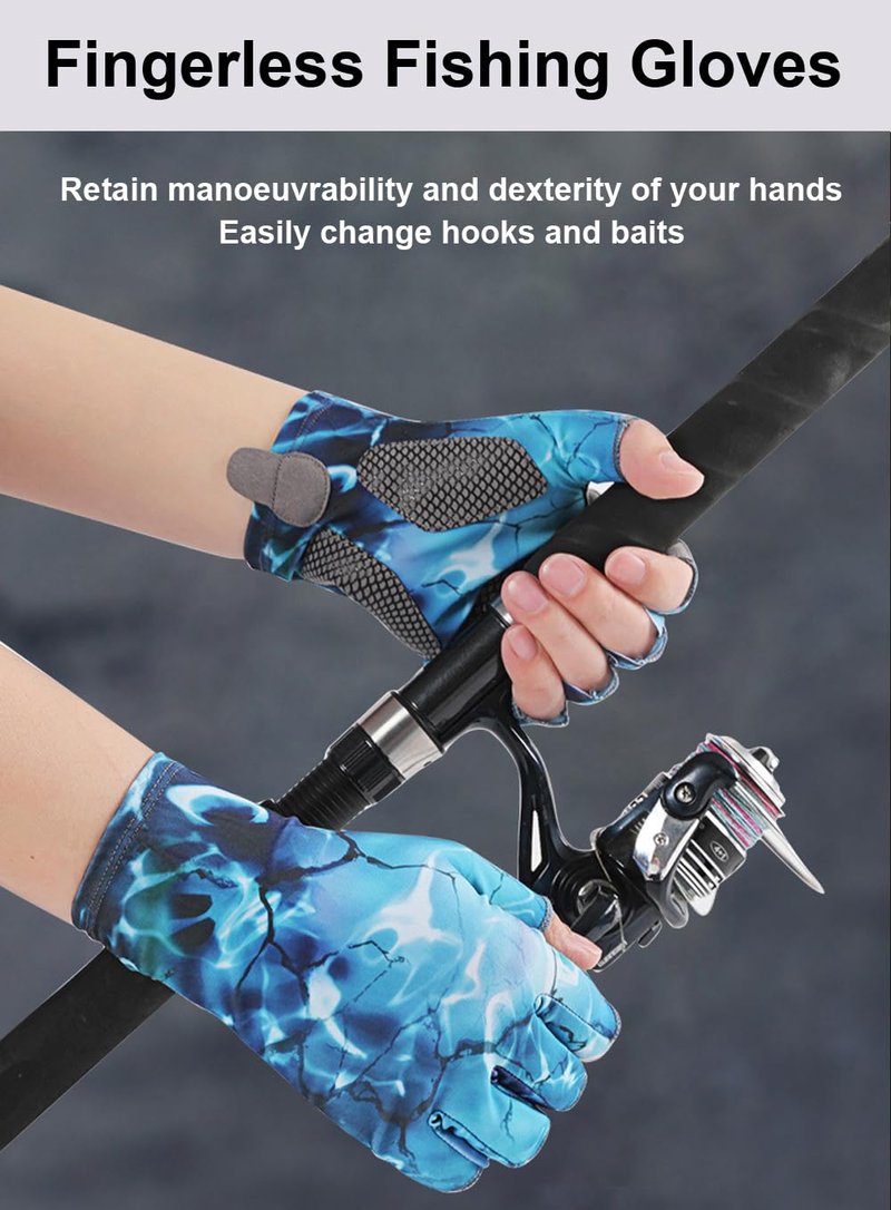SUJAYU Fishing Gloves - Men & Women's UV Protection Sailing & Kayak Gloves, Blue, Large