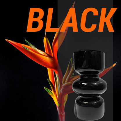 BLOFLO Black Glass Hydroponic Vase, 7Inches Glass Vase for Flower, Modern Geometric Three-Layer Floral Vases for Home Office, Wedding Table Decoration(Black)