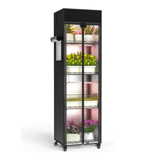 Aouipris Indoor Greenhouse with Grow Light, 5 Tier 15.7" L×11.8" W×62.3" H growtent with Lights, with 48W Full Spectrum Growing Lamps，Metal Indoor Plant Enclosure for Seed Starting