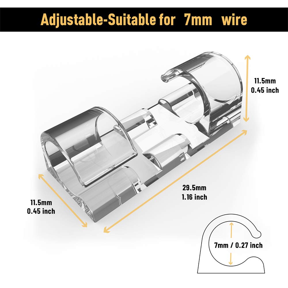 Cable Clips with Strong Self-Adhesive, XIAOXI Cable Management TV PC Wire Holder Sticky Tidy and Organizer Cord and Wires - 40 Pcs (Clear)