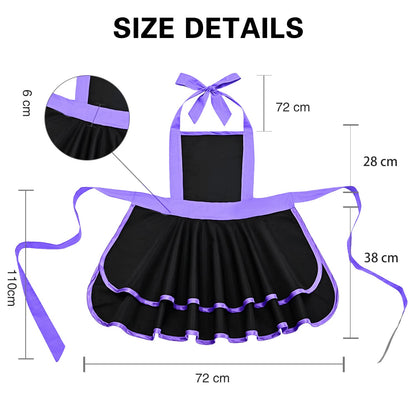 Violet Mist Cute Lovely Retro Aprons for Women Girls Lady Sexy Vintage Aprons Black Purple Vintage 50s Apron Halloween Christmas Apron Cooking Kitchen Ruffle Apron for Housewife Waitress Mother's Gift