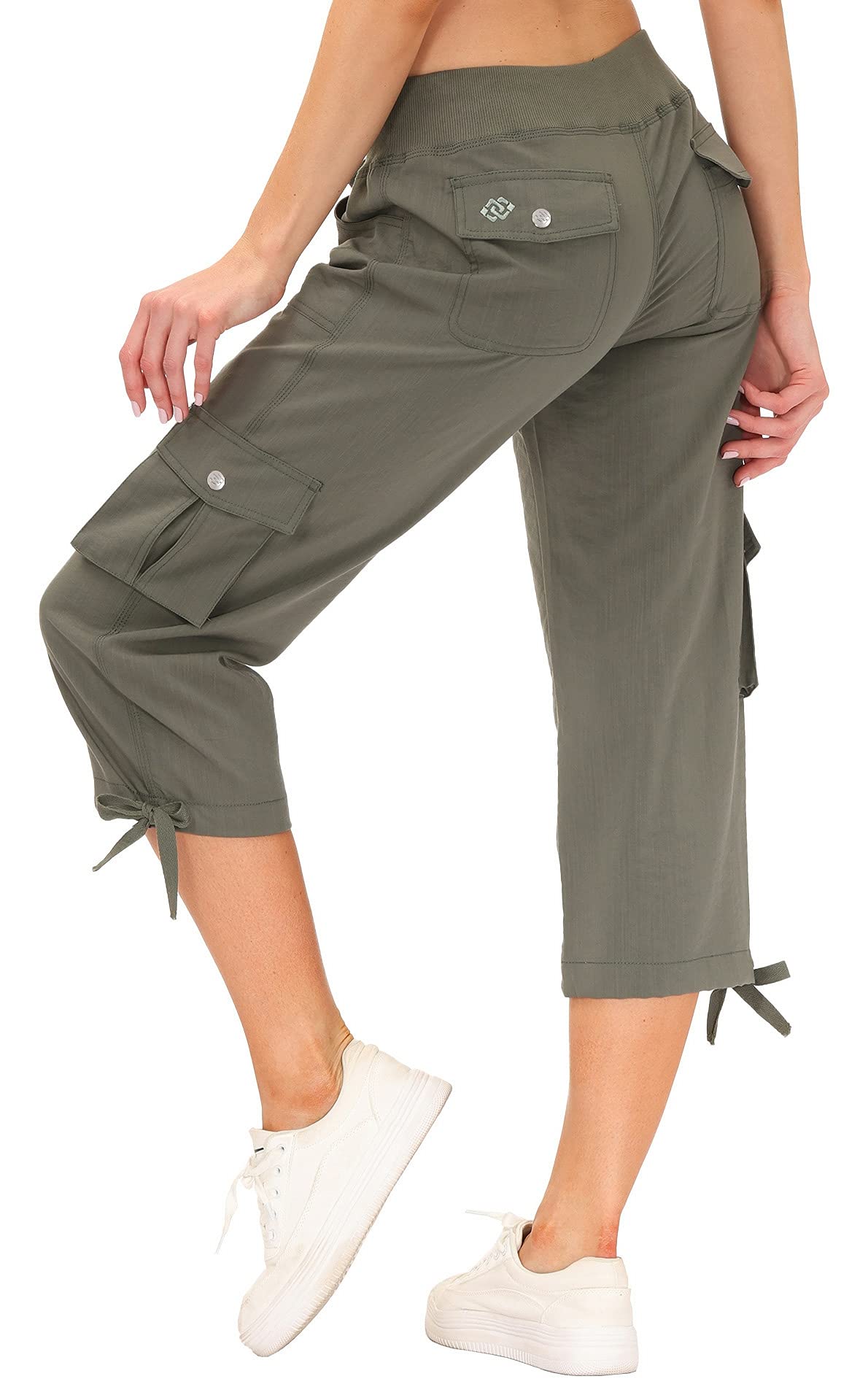 MoFiz Women's Capris Cargo Hiking Pants Lightweight Quick Dry Running Athletic Outdoor Summer Shorts for Women Button Pockets Ginger XS