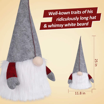 D-FantiX Gnome Christmas Tree Topper, 25 Inch Large Swedish Tomte Gnome Christmas Ornaments Santa Gnomes Plush Scandinavian Christmas Decorations Holiday Home Décor Grey