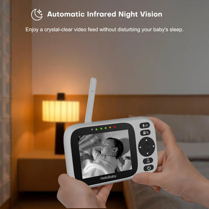 HelloBaby Baby Monitor with Camera and Audio, Video Baby Monitors Night Vision, Pan 320°& Tilt 120° Without WiFi, 3.2’‘ IPS Display 2-Way Talk, ECO Mode, 1000ft, 8 Lullabies and 8 Languages (HB6339)