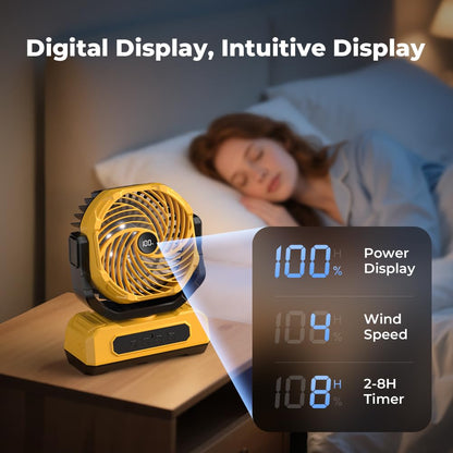 30000mAh Portable Camping Fan with RGB Lantern, Rechargeable Battery Powered Oscillating with 4 Wind Speeds LED Display, Remote Control Timer Tent Beach Cordless USB Fans for Travel Home Outdoor