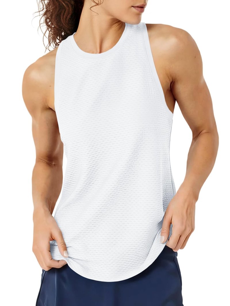 Fisoew Womens Summer Workout Tank Tops Racerback Athletic Gym Yoga Tops Loose Fit Sleeveless Running Active Shirts White