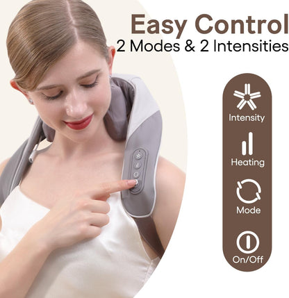 Neck Massager with Heat Function Wireless Portable Neck Shoulder Massager,2 Modes 2 Levels Massager Women Men Gift-Home,Car,Office