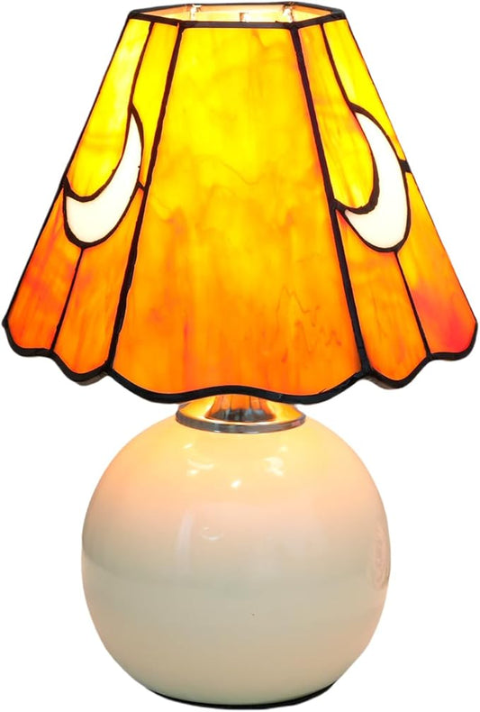 Mushroom Lamp Tiffany Stained Glass Moon lamp Cute Small Bedside Table Lamps for Living Room Home Decor,Girls Women Birthday Christmas Thanksgiving Day Gift,Orange