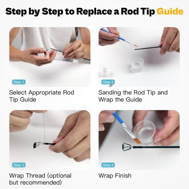 Rod Tip Repair Kit with Glue,Complete Supplies for Freshwater & Saltwater Fishing Pole Eyelets Replacement with Rod Building Epoxy Finish,Tip Guide Rings and Wrapping Thread