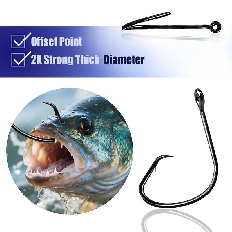 Natufish Fishing Circle Hooks 50Pcs Offset Fish Hook Saltwater,Barbed Live Bait Hooks Black Nickel/Wide Gap for Catfish Striped Bass 4/0