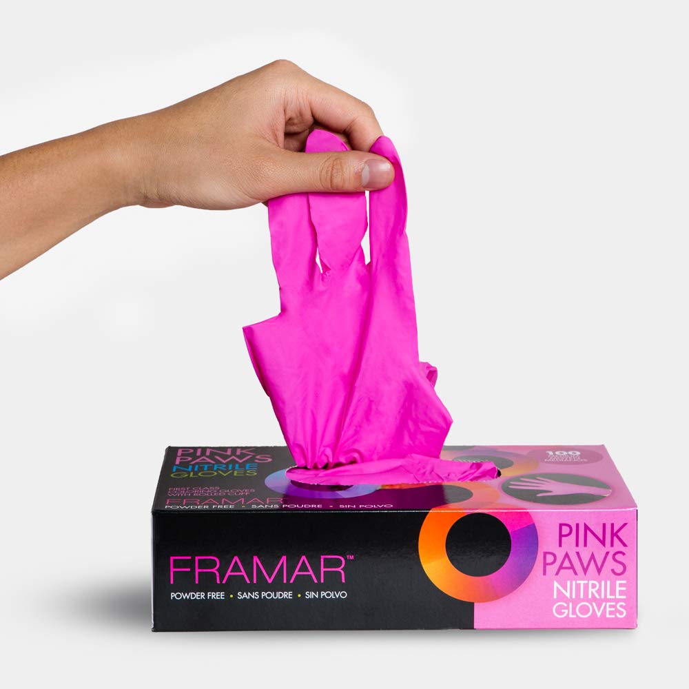 FRAMAR Pink Gloves Disposable Latex Free – Pink Nitrile Gloves Medium, Latex Free Glove Medium, Guantes De Nitrilo, For Hair Dye, Salon, Cleaning, Tattoo, Food Prep, Powder Free – 100 Pack