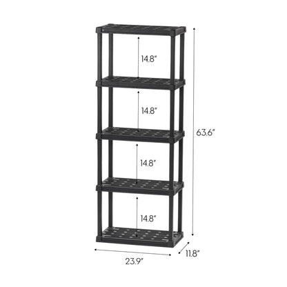 IRIS USA 5-Shelf Light Duty Plastic Storage Shelves, 250lb Capacity, 64"H x 24"W x 12"D, Medium Modular Shelving Unit Storage Organizer for Garage, Home, Bathroom & Laundry, Storage Rack - Black