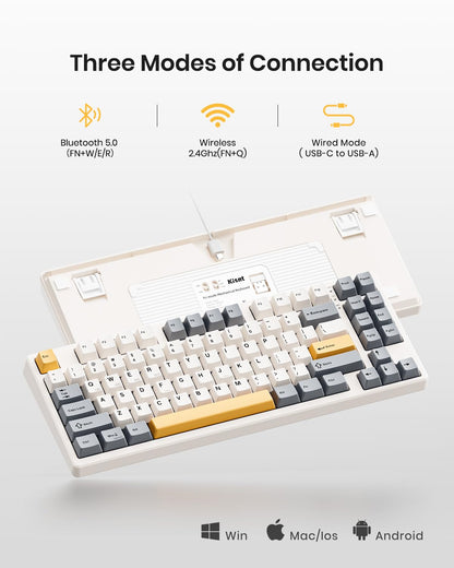 Kisnt Wireless Mechanical Keyboard,Gasket Mounted with Creamy Sound,Bluetooth/2.4GHz/USB-C,Custom Hot Swappable,RGB Backlit,75% Compact Layout for Gaming/Typing/Win/Mac/PC (Retro Beige,Linear Switch)