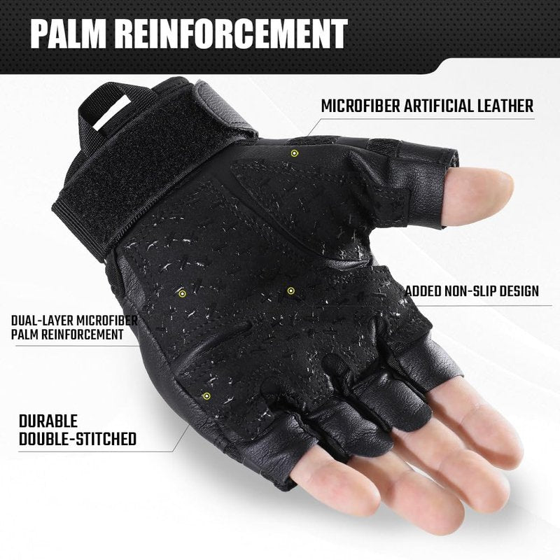 WTACTFUL Fingerless Tactical Gloves for Men Airsoft Paintball Bike Cycling Motorcycle Motorbike Hunting Hiking Work Outdoor Half Finger Gloves Black M