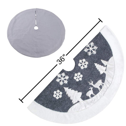 Christmas Tree Skirt, Fur Rustic White Xmas Tree Skirt,Snowy Christmas Trees Mat Decorations Indoors,Deer and Snowflake Pattern (36 inches, Two Deers)