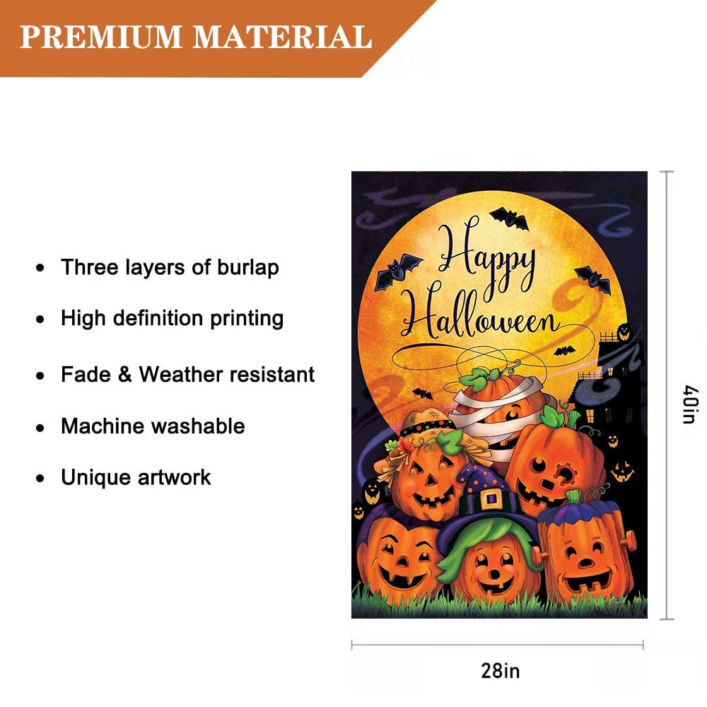 Dtzzou Happy Halloween Pumpkin House Flag 28" x 40" Outdoor & Indoor Decorative Double Sided Flag for Halloween Decoration