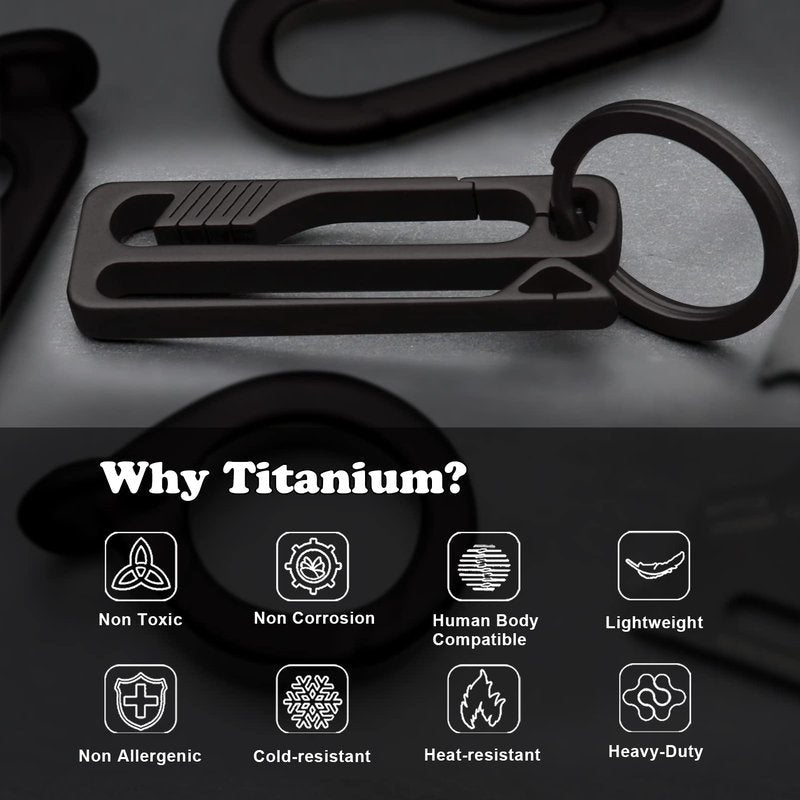 PJYTAC Black Titanium Belt Key Holder Heavy Duty Quick Release Keychain Clip with Titanium Key Ring for Men and Women