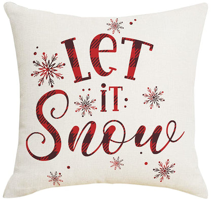 Artmag 16x16 Christmas Pillow Covers, Decorative Farmhouse Christmas Vibes Believe Buffalo Plaid Let it Snow Outdoor Pillow Shams Cases Slipcovers Set of 4 for Couch Sofa