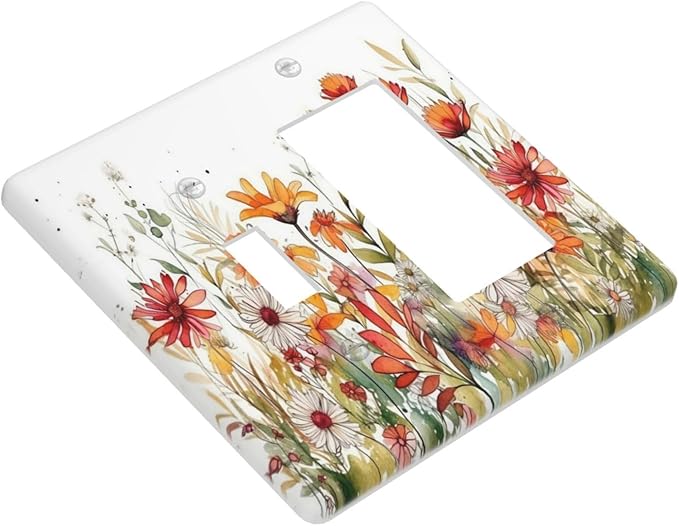 Watercolor Wild Flower Floral 2 Gang Light Switch Covers Single Toggle Rocker Combo Wall Plate Electrical Faceplate Decorative Switchplate for Nursery Bedroom Bathroom Decor