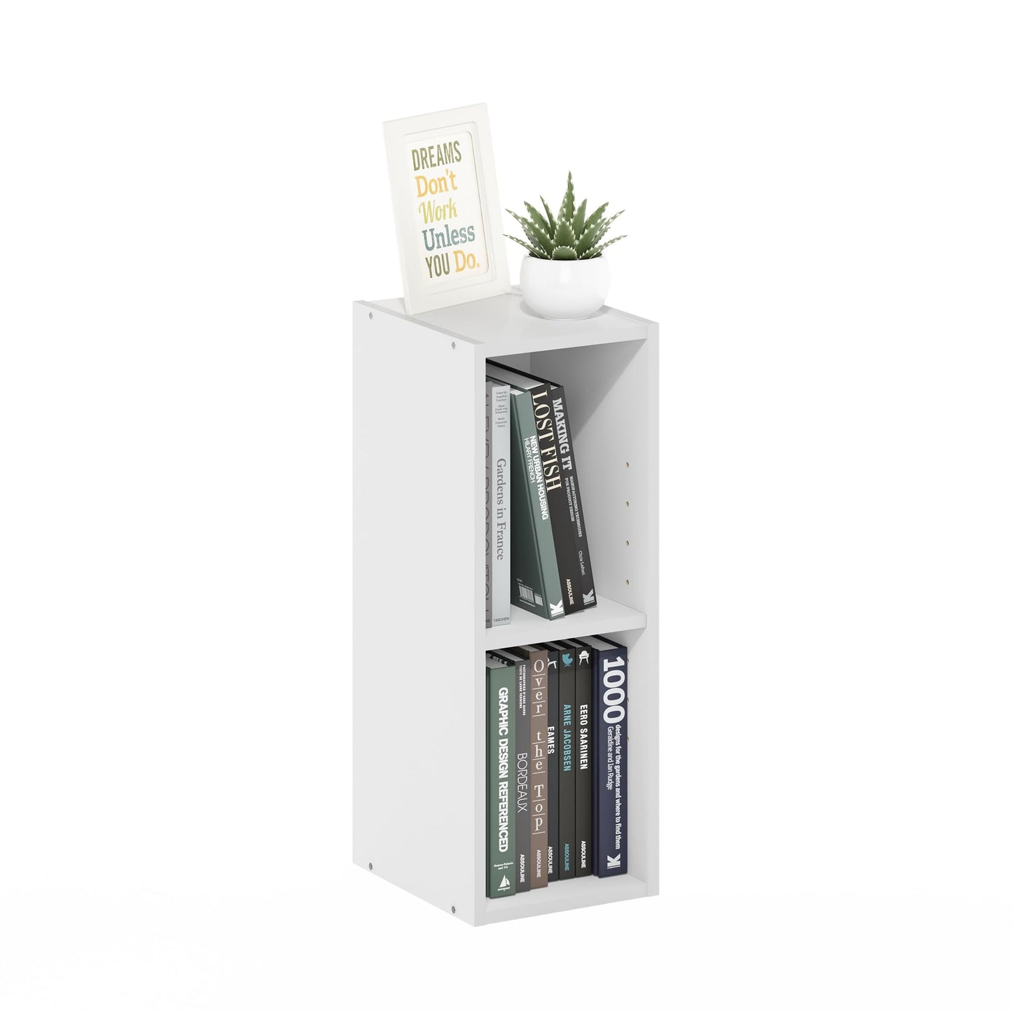 Furinno Fulda 2-Tier Space Saving Storage Shelf Bookcase, 8-Inch Width, White