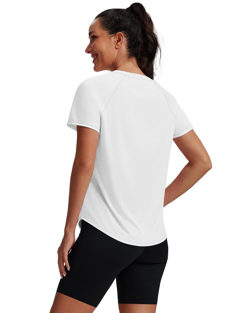 NIASHOT Workout Tops for Women Short Sleeve Pilates Shirts Athletic Yoga Fitness Clothing Ropa Deportiva para Mujer Gym Clothes White L