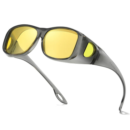LVIOE Night Driving Glasses Polarised Fit Over Glasses, Lightweight Rectangle Frame,Reduce Headlight Glare for Night Vision