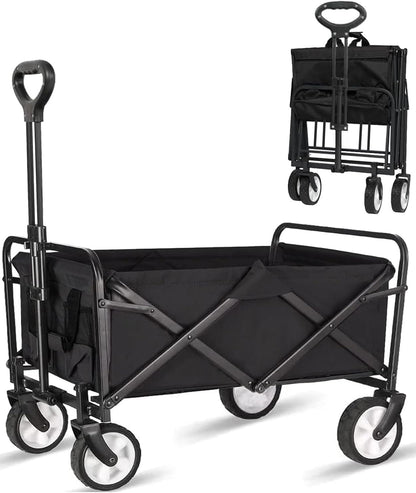 iHomey Collapsible Foldable Cart, Beach Cart Large Capacity, Heavy Duty Folding Wagon Portable, Collapsible Wagon for Sports, Shopping, Camping (Black)