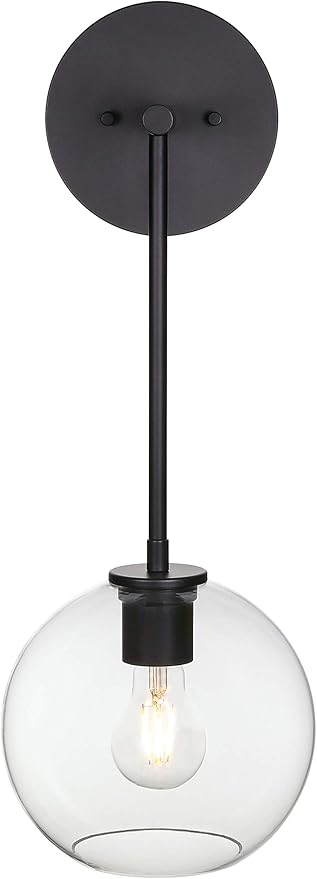 XiNBEi Lighting Wall Sconce, Retro 1 Light Globe Glass Bathroom Vanity Light Matte Black Finish XB-W1263-MB