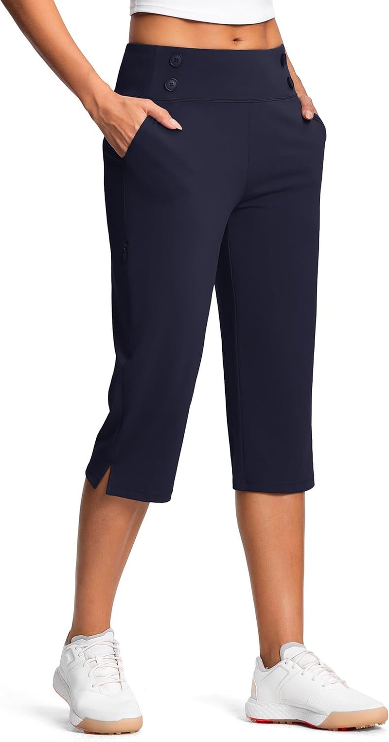 High Waist Capri Pants for Women - Stretchy Golf Capris with Pockets | 15"/18"/21"/27" Options