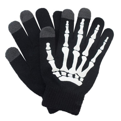Glovion Skeleton Winter Gloves for Women & Men - Touch Screen Skull Full Finger Gloves for Halloween, Christmas Parties