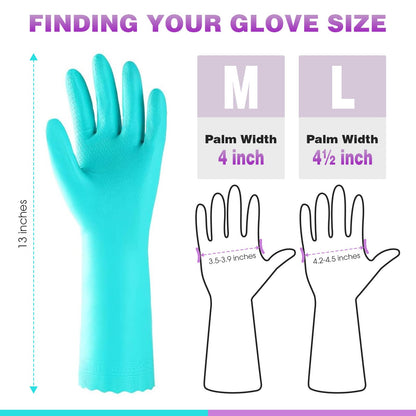 Elgood Reusable Washing up Gloves Latex Free Dishwashing Gloves with Cotton Lining, Non-Slip and Waterproof Cleaning Gloves for Kitchen 2 Pairs (Blue+Purple, M)